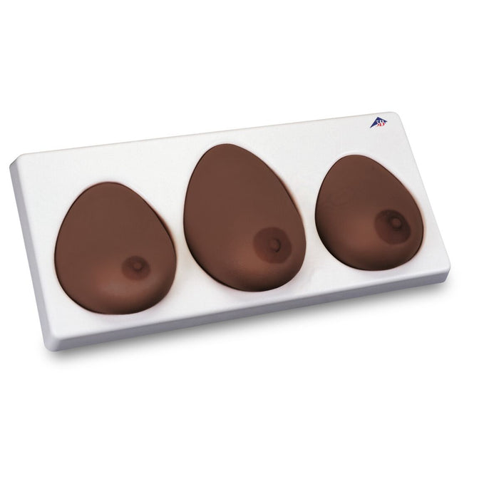 Breast Self Examination model, three single breasts on base, Dark Skin